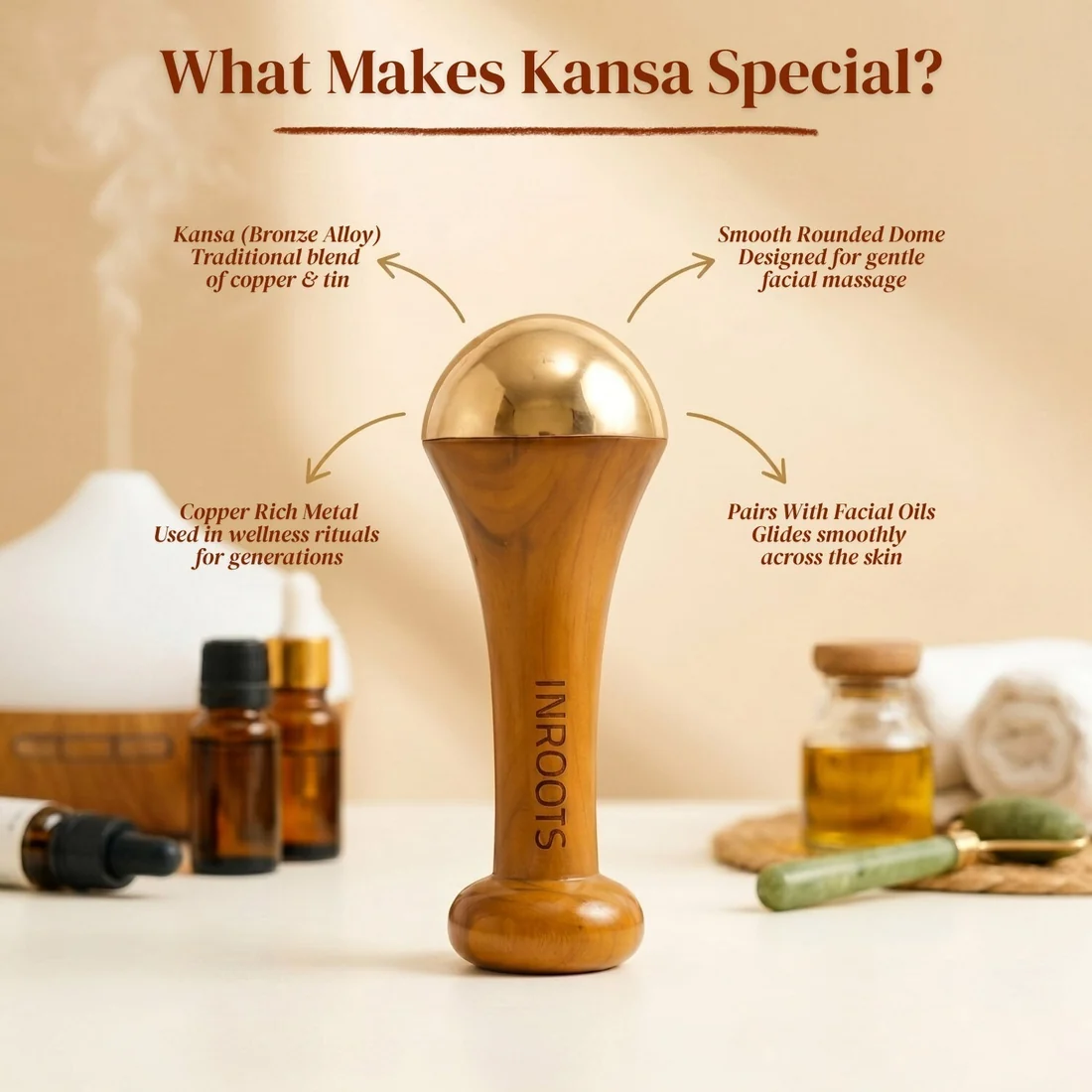 Kansa Wand 2-in-1 Ayurvedic Massager – Face, Body & Foot | 100% Bronze