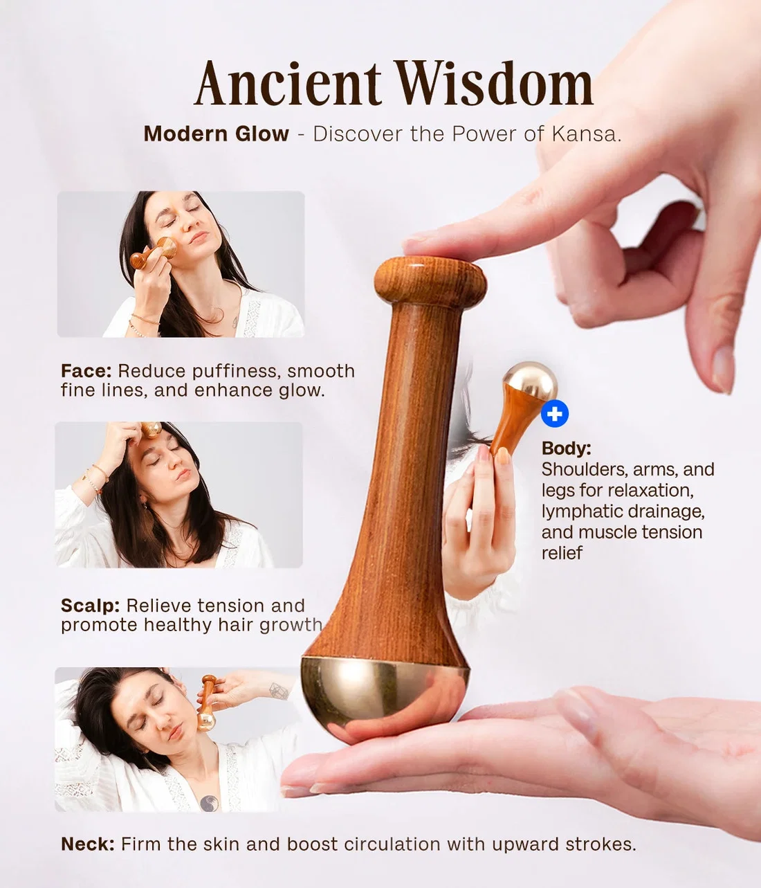 Kansa Wand 2-in-1 Ayurvedic Massager – Face, Body & Foot | 100% Bronze - Image 11