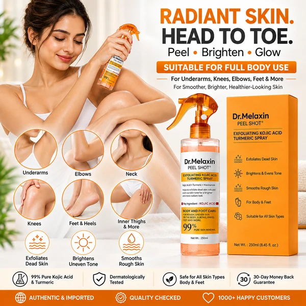 Dr. Melaxin Kojic Acid & Turmeric Body Peeling Spray – Exfoliating & Glow Care